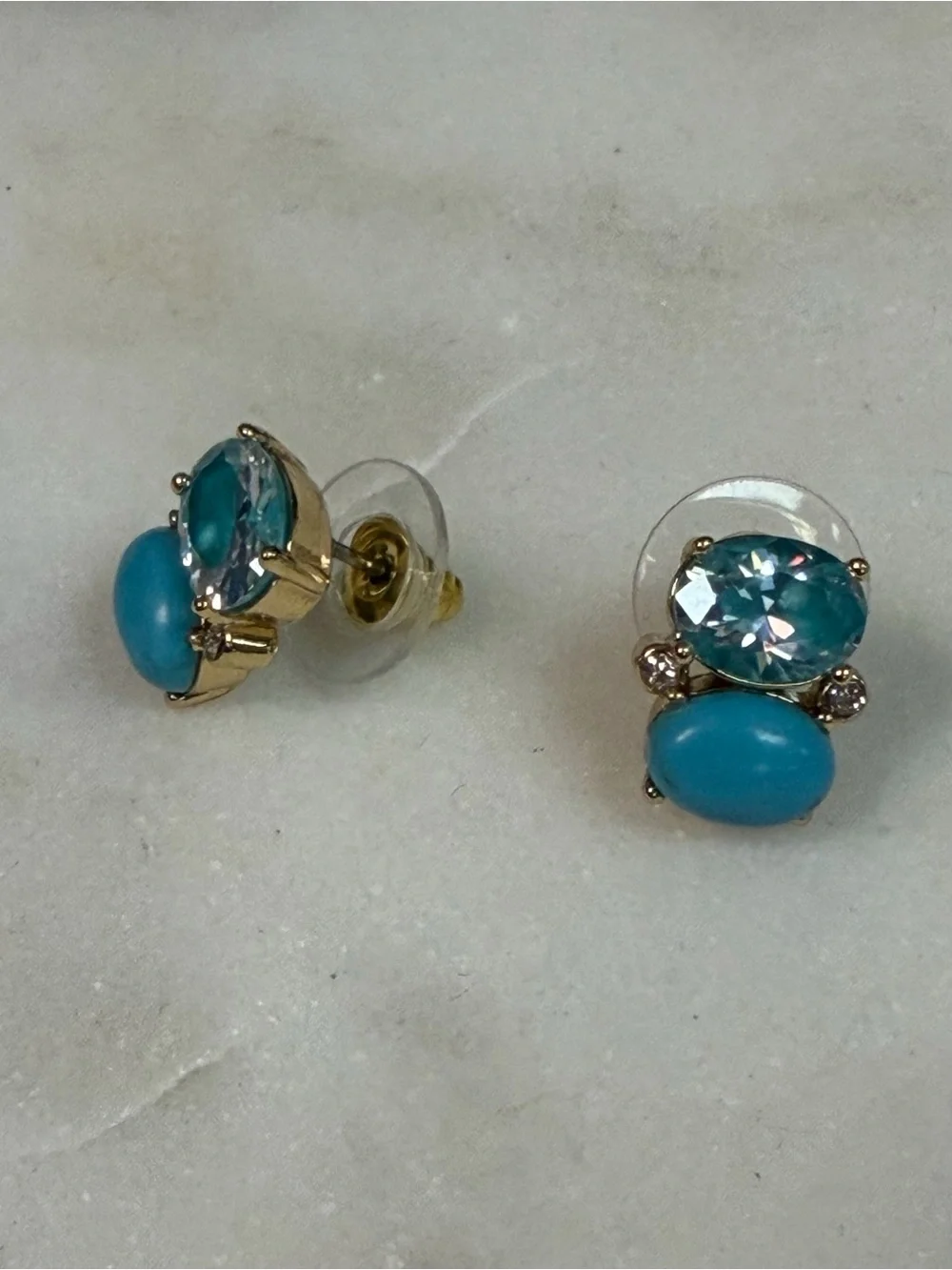 Kate Spade Turquoise Crystal Gold Earrings Studs - Picture 3 of 4